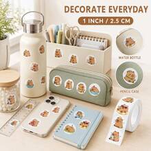 500PCS(1 Roll) 1 Inch Capybara Stickers, 12 Patterns, Suitable For Teachers, Adults, Parents, Classroom, School, Work, Study, Training, Cute Animal Stickers, Handmade Self-Adhesive Labels, Incentive Encouragement Stickers, Back To School Stickers, School Opening Decoration Stickers, Back To School Gifts - Multicolor - View 4