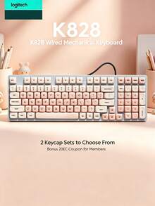 Logitech Keyboard mekanik berkabel K828 dengan lampu latar, tata letak 98 tombol, sakelar linier, desain tombol mengambang, penekanan tombol yang responsif, cocok untuk penggunaan di rumah, kantor, dan bermain game. Peningkatan dari K845, wajib dimiliki untuk setiap pengaturan meja. - View 1