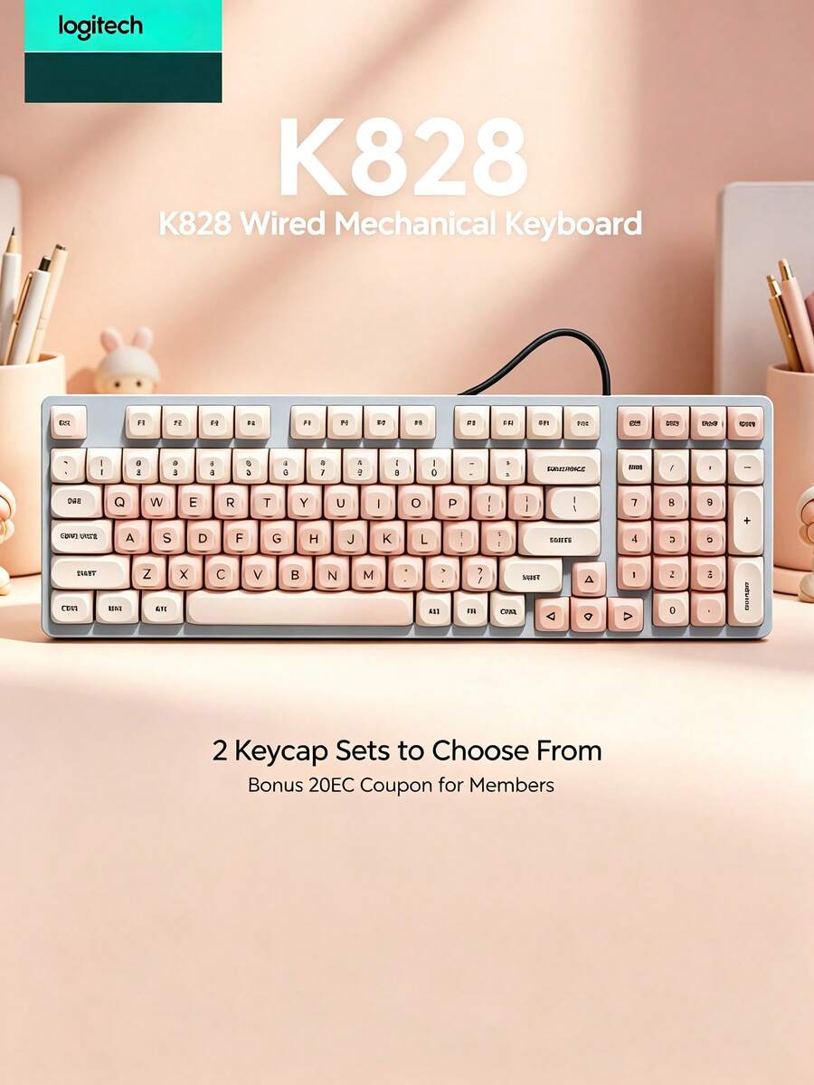 Logitech Keyboard mekanik berkabel K828 dengan lampu latar, tata letak 98 tombol, sakelar linier, desain tombol mengambang, penekanan tombol yang responsif, cocok untuk penggunaan di rumah, kantor, dan bermain game. Peningkatan dari K845, wajib dimiliki untuk setiap pengaturan meja. - View 1