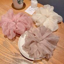 5pcs Lightweight Oversized Organza Scrunchies, Flower Bud Mesh Hair Ties, Premium Style - Multicolor - View 3