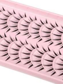 10 Pairs 4-14mm Clear Stem Cartoon Style Natural Clear Minimalist Criss-Cross False Eyelashes, Korean & Japanese Style - Black - View 5