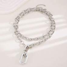 1 Stück minimalistische modische silberne Metallkette aus Zinklegierung mit Anhänger, geeignet für den täglichen Gebrauch von Frauen, kann als Schmuckaccessoire oder Geschenk verwendet werden. - Silber CCB - Übersicht 2