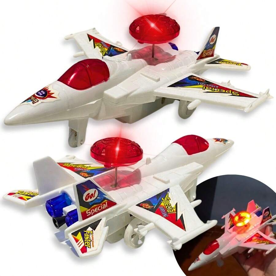 Brinquedo Infantil Avião A Corda Movimenta E Anda Com Luzes - Multicolorido - Visão 1