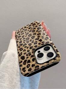 1 Stück modische innovative 2-in-1 Handyhülle, glänzendes hellbraunes Leopardenmuster Design, Vollschutz Hartschale, kompatibel mit iPhone 17 Pro, 16e, 16, 15, 14, 13, 12, 11, XR und XS, hochwertige Mode, Spaß, Unisex, geeignet für die Feiertage - Verschiedenfarbig - Übersicht 4