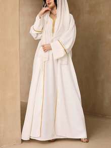 Fashionable Versatile Solid Color 3-Piece Set Women's Minimalist Sleeveless Long Robe + Abaya Cardigan Long Robe + Scarf Set, Soft Skin-Friendly Sun Protection Muslim Clothing Shawl - White - View 6