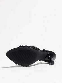Women's Black Asymmetrical Heel High Heel Sandals, Round Toe Open Toe With Back Strap, Exquisite Sequin And Bead Decoration Luxury, Mirror Texture High-End Comfortable, Fashionable Romantic Elegant, Perfect For Creating Light Luxury, Party, Date, Vacation Or Wedding Looks, Eye-Catching Gold High Heel Women's Shoes - Black - View 7