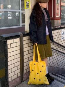 Back To School Season Style Large Capacity Tote Bag, Versatile Fashion Fresh Shoulder Bag, Shopping Bag, Commuting, Daily Outing, Street Shopping, Photo Essential Tote Bag - Yellow - View 6