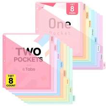 8pcs 3-Hole Binder Dividers With Labels, 3-Hole File Folders, Letter Size, Binder Dividers With Labels, Suitable For Office, School, Home, File Storage, File Folder Binder - A - View 3