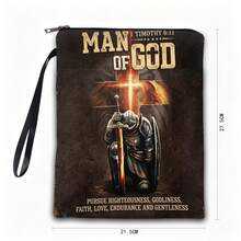 Man Of God 1 Timothy 6:11 印花書包收納袋，聖經金句金色十字拉鍊手腕包收納袋 - 單件 - 查看 4