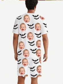 Custom Baby Portrait Bat Halloween Men's Pajama Set, Personalized Children Face Full Print Lightweight Home Sleepwear Gift - Multicolor - View 4
