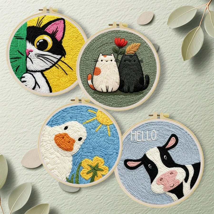 Kit Sulam Jarum Tusuk DIY untuk Pemula: Termasuk Jarum, Benang, Instruksi, Bingkai Sulam, Kain Pra-cetak dengan Pola Hewan yang Lucu. Dekorasi Dinding Buatan Tangan Kreatif atau Hadiah. Kit Jarum Tusuk 2D. Kit untuk Pemula/Menyenangkan/Santai. 20x20cm (7,87x7,87 Inci).