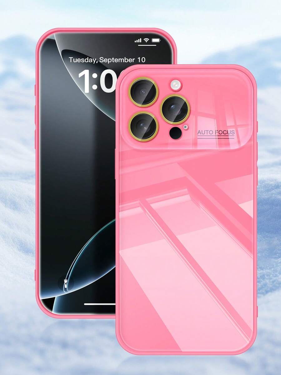 Luxury Glossy Tempered Glass Phone Case With Lettering Design, Anti-Drop Frame, Lens Protection, Hard Back Cover, Compatible With Apple 17/17 Pro/17 Pro Max/16/16 Pro/16 Pro Max/15/15 Pro/15 Pro Max/14/14 Pro/14 Pro Max/13/13 Pro/13 Pro Max/12/12 Pro/12 Pro Max/11/11 Pro Max, Suitable For Birthday Gift, Anniversary, Girlfriend Birthday Gift, Back To School - Rose Pink - View 1