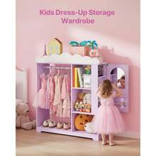 Kids Dress Up Storage, With Jewelry Cabinet, Dress Up Closet With Mirror And Shelves, Princess Costumes Wardrobe Closet, Toddler - Purple - View 4