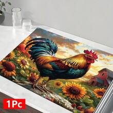 1pc Sunflower And Rooster Pattern Printed Diatomaceous Earth Kitchen Drain Mat, Absorbent Dish Drying Mat, Coffee Machine Mat, Dishwashing Mat, Sink Mat, Kitchen Countertop Protector Mat, Suitable For Cups, Plates, Tableware And Kitchen Decor - Multicolor - View 12
