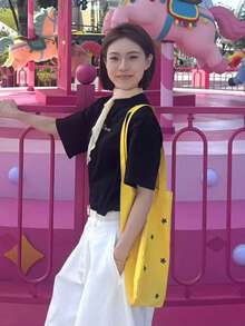 Back To School Season Style Large Capacity Tote Bag, Versatile Fashion Fresh Shoulder Bag, Shopping Bag, Commuting, Daily Outing, Street Shopping, Photo Essential Tote Bag - Yellow - View 4