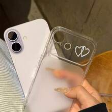 1 buah Casing Ponsel Minimalis Motif Dua Hati Kecil Lucu dengan Jendela Besar, Premium Transparan, Perlindungan Penuh TPU, Anti-Jatuh, Cocok untuk iPhone 17 16 15 14 13 12 11 Pro Max/Plus, Pelindung Anti-Sidik Jari - Clear - View 2
