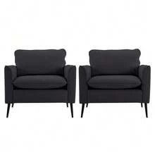 Sofa With Scratch-Resistant Faux Leather Upholstery, Nordic Retro, Minimalist And Luxurious - 黑色 - 查看 3