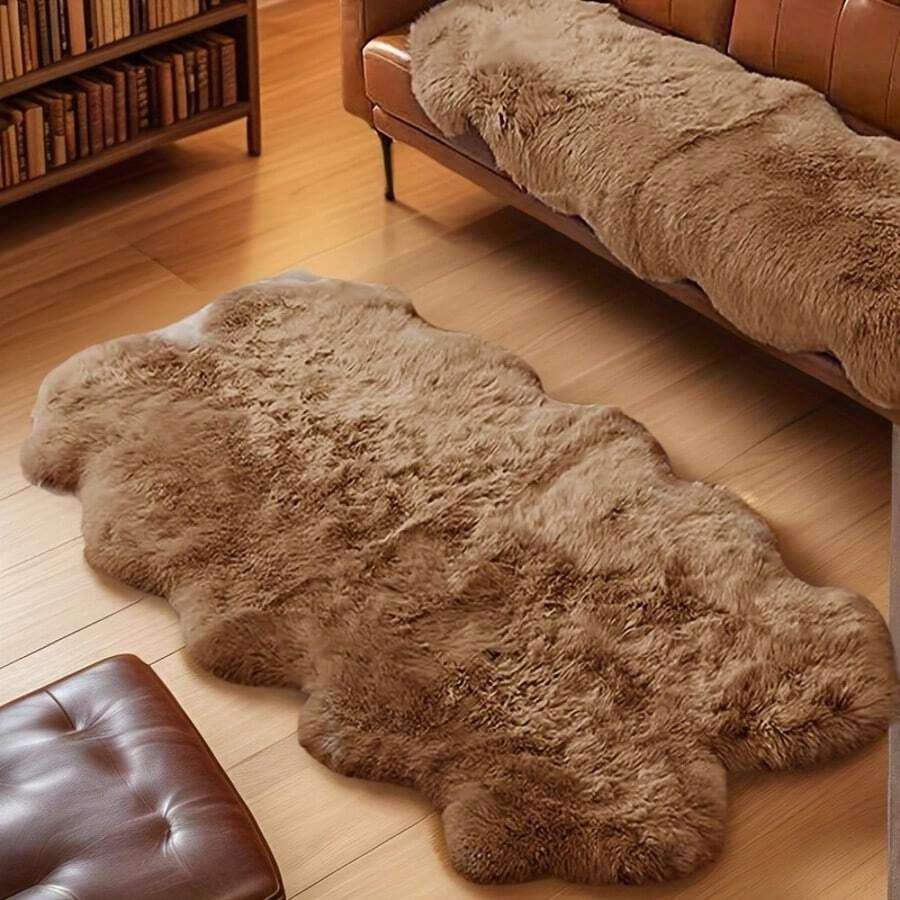 1pc Brown Long Fur Faux Fur Rug, Bedroom Bedside Rug, Living Room Rug, Doormat, Small Rug, Rug, Runner Rug, Floor Mat, Home Decor, Area Rug, Outdoor Mat, Home Decor, Area Rug, Bedroom Rug, Washable Rug - Rust Brown - View 1