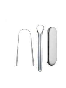 2pcs Stainless Steel Tongue Scraper, Double-Sided Design, Easy Maintenance, For Removing Tongue Coating, Easy-To-Use Oral Care Kit Assortment - Silver - View 6