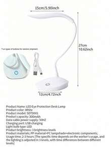 Foldable Charging USB Desk Lamp, Touch Dimmable Eye-Caring Computer Desk Lamp, Bedroom Reading Bedside Table Lamp - White - View 10