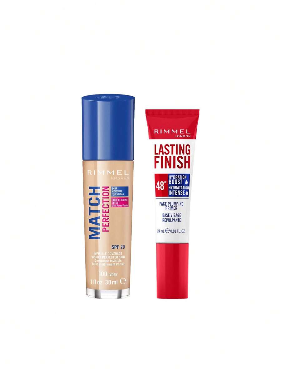 Rimmel [組合] Match Perfection 粉底液象牙色 100 中性 30ml + Lasting Finish 48小時保濕加強妝前乳 24ml - 100 象牙白中性色+透明 - 查看 1