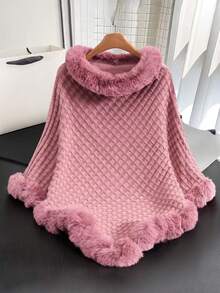 1pc Women's Elegant Solid Color Patchwork Oversized Fluffy Cape Sweater, Can Be Paired With Dress - Multicolor Four Seasons Shawl - View 20
