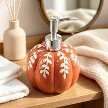 Halloween Thanksgiving Pumpkin Soap Dispenser, Orange Ceramic Liquid Hand Soap Bottle, Refillable Pump Head Lotion Container, Farmhouse Style Autumn Decor, Suitable For Bathroom Kitchen Bedroom Countertop - Multicolor - View 3