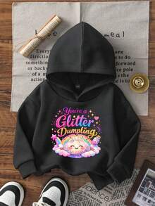 Baby Girl Cute Dumpling Rainbow Graphic Hoodie, Long Sleeve Hooded Pullover Sweatshirt - Black - View 4