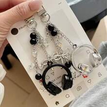 1個金屬耳機造型鑰匙圈 蝴蝶結星星珠子流蘇吊飾 返校季萬聖節感恩節聖誕節背包禮物 - 彩色 - 查看 2