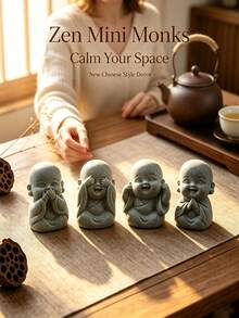Mini Figura de Monge Buda, Decoração de Mesa Zen, Artesanato em Arenito, Pet de Chá Chinês, Decoração Oriental para Casa, Pequena Estátua para Alívio do Estresse, Presente Espiritual, Decoração de Paisagem Micro Bonsai, Pet de Chá Monge Esculpido em Pedra Zen - 1 peça - Visão 5