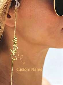 Customized Name Eyeglass Chain, Personalized Engraved Fashion Eyeglass Chain, Stainless Steel Accessory, Adjustable, Unisex Custom Accessory, Fashionable Eyeglass Pendant, Glasses Frame Accessory, Summer Jewelry, Personalized Jewelry Gift, Suitable For Anniversary, Wedding, Mother's Day, Ladies Beach Accessories - Multicolor - View 2