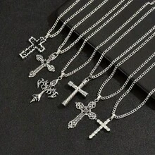 6pcs/Set, Men's Vintage Coptic Cross Pendant Necklace Set, Stainless Steel Versatile Neck Accessory, Daily Party Exquisite Accessory, Street Fashion Jewelry, Unique Personalized Ornament, Perfect Birthday Gift - 6pcs/set - View 2