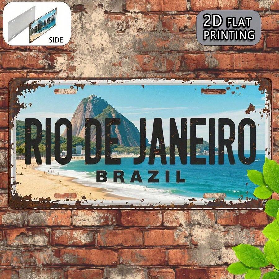 1pc 2D Flat Poster, Rio De Janeiro Vintage Sign, Decorative Plaque (12X6 Inches), Travel Souvenir, Gift For Friends, Birthday Gift, Suitable For Home Living Room, Study And Porch Decoration (Random Style) - A - View 1
