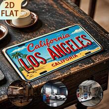 2D Flat - 1pc Vintage California Los Angeles Metal Sign Wall Decor, Retro Style With Palm Trees And Ocean View, Perfect For Home, Bar, Garage Or Lawn, Unique Gift Idea (Random Style) - A - View 5