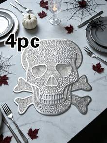 1/4/6/12pcs Halloween Skull PVC Gold Foil Placemats, Hotel Restaurant Decoration Heat-Resistant Non-Slip Table Mats, Western Style Table Mats For Weddings, Parties, Autumn Harvest Festival, Holiday Celebrations, Picnics, Camping, Birthday Banquet Table Decor - Multicolor - View 15