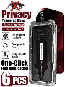6pcs Anti-Peeping Privacy Screen Protector, High-Hardness Tempered Glass Material, Effective Adsorption, Not Easy To Fall Off During Daily Use. With Dust-Removal Box For Quick Installation, Beginners Can Easily Install. Compatible With IPhone17e/17 Pro Max/17 Pro/17/16 Pro Max/16 Pro/16 Plus/16/15 Pro Max/15//14/13 And Other Models. - Black - View 1