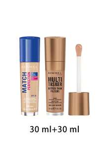 Rimmel [組合] Match Perfection 完美底妝 象牙色 100 中性 30ml + Multi-Tasker 比濾鏡更出色 高光亮采與抗老妝前乳 004 淺中色 30ml - 100 象牙白中性色+004 淺中色 - 查看 2