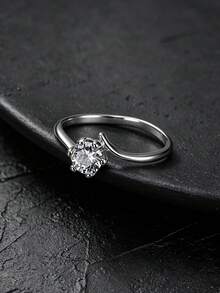 MONALLY Women's Exquisite Twisted Band Promise Ring, Cubic Zirconia 6-Prong Single Diamond Ring, Engagement Wedding Ring, Proposal Birthday Anniversary Jewelry Gift - Ring - View 4