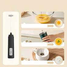 4-In-1 USB Rechargeable Electric Milk Frother, 3-Speed Handheld Milk Frother, 300mAh Battery, With Storage Sleeve, 350ml Measuring Cup And Lid, Suitable For Coffee, Latte, Cappuccino, Baking Mixing - Black - View 5