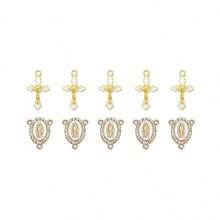 30pcs/15set Golden,Silvery Enamel Crucifix Cross Charms And Virgin Mary Rhinestone Connector Charms For Rosary Jewelry Making - White Oil-dripping - View 10