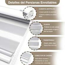 FHZLAJ Persiana Enrollable para Ventana, Roller Blinds para Ventanas Impermeable Doble Capa Persiana Horizontal Moderna Privacidad Pretection para Visión Noche Día Baño Cocina Sala de Estar, 180*100cm - Gris - Ver 5