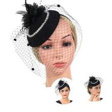 1 Set Exquisite Hat And Lace Gloves, 1920s-1950s Style, Small Round Hat, Cocktail/Afternoon Tea Party Headpiece, With Veil, Suitable For Girls And Women - Black - View 4