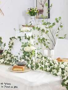 Improved Alice Vine Pattern 1pc 240cm Silk Fabric, Suitable For Wedding Decor, Outdoor Arrangement, Party Decoration, Table Centerpiece, Spring/Summer Decor - White - View 2