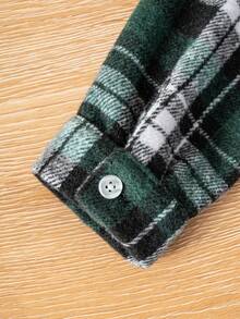 Unisex Kids Classic Street Fashion Casual Versatile Green Plaid Long Sleeve Shirt Suitable For Daily Wear, Vacation, Party And Other Activities - Green - View 9