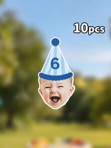 Custom Baby Photo Birthday Banner,Blue Stripe Party Hat Garland,First Birthday Party Supplies,One Year Old Baby Shower,Nursery Decor,Family Keepsake - Multicolor - View 8
