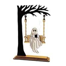 Halloween Decor Colorful Printed Ghost Skull Swing Children's Gift Ghost Festival Tabletop Decoration Wooden Desktop Display - D - View 6