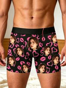 1pc Customized Comfortable Couple's Boxer Briefs. This Men's Underwear Features A Couple's Portrait Print, Casual And Comfortable, Suitable For Role-Playing. As An Anniversary Gift, It Will Surprise Your Girlfriend, And It Is Also An Ideal Choice For Everyday Wear. - Multicolor - View 3