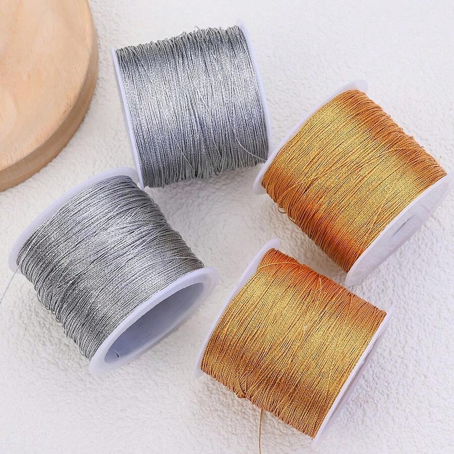 1 Roll Golden/Silvery Thread Macrame Cord Rope Braided String For Bracelet Necklace Diy Tassels Beading Shamballa String Jewelry Making - Wire - View 1