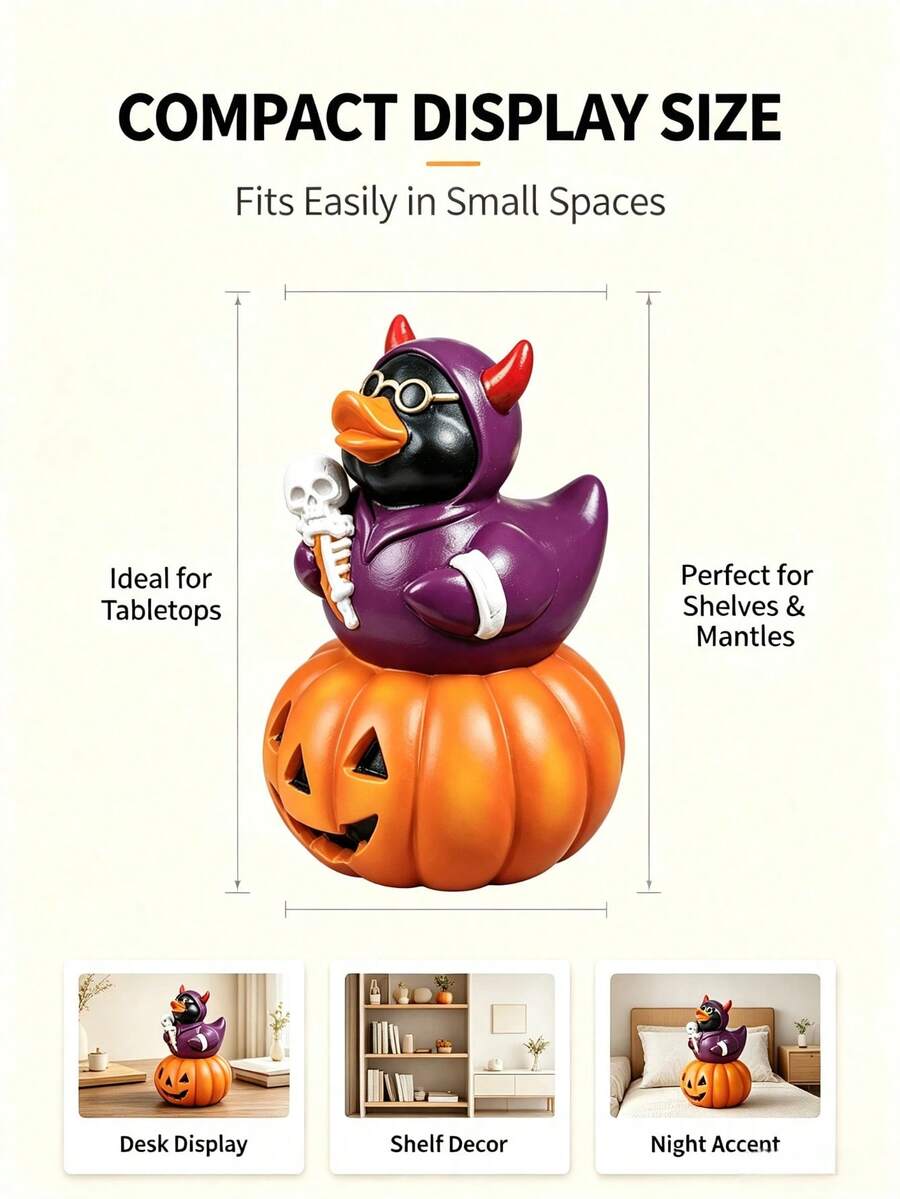 1pc Halloween Duck Penguin Pumpkin Statue, Gothic Skull Decor, Spooky Desktop Ornament, Home Party Decoration - A - View 1