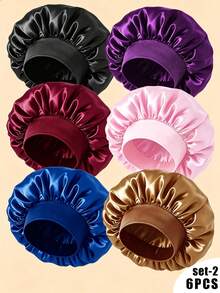 Awegeo 6pcs/1pc Neutral Satin Sleep Bonnet, Loose Elastic Band Soft Sleep Cap, Breathable Hair Protection, Suitable For Curly And Natural Hair - Multicolor - View 7
